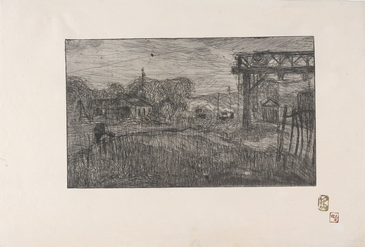 La Gare de Valmondois（瓦尔蒙多瓦火车站），1893 年（蚀刻版画和轮盘画） 作者 阿曼·塞金（ArmandSéguin）