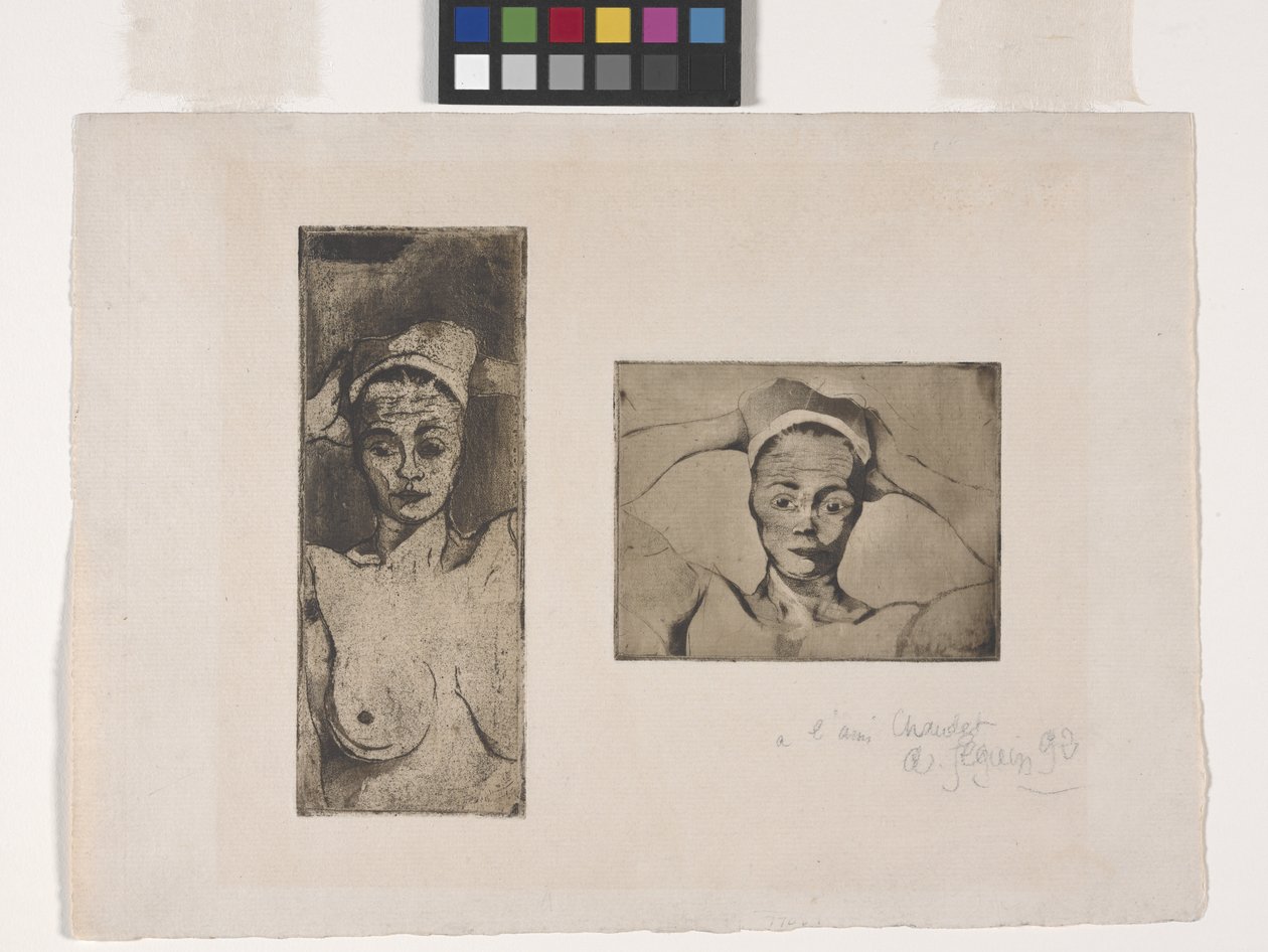 Nue Avec Les Mains Derrierre La Tête，Verticale（双手抱头的裸体，垂直）（左图）；Nue Avec Les Mains Derrieres La Tête，Horizontale（双手抱头的裸体，水平）（右图）（蚀刻版画和水印版画） 作者 阿曼·塞金（ArmandSéguin）