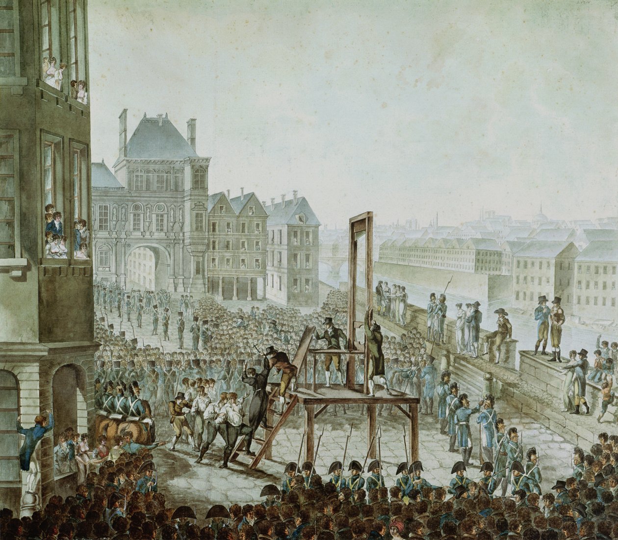 执行Georges Cadoudal（1771-1804）和他的同伴，Place de Greve，1804年6月25日（wc在纸面上） 作者 Armand de Polignac