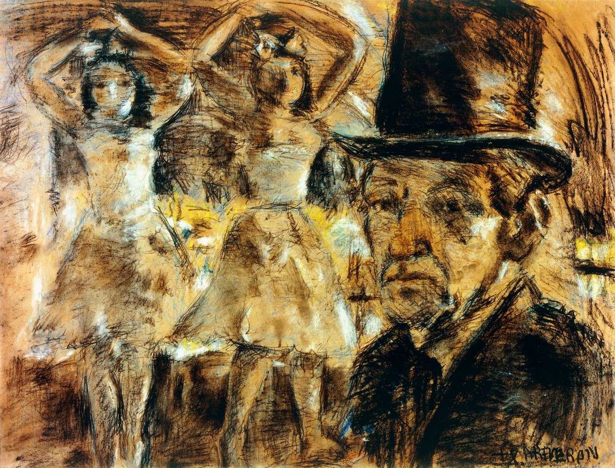 与玩偶的自画像（纸面炭笔、粉彩和白色粉笔画） 作者 阿曼多·雷维隆