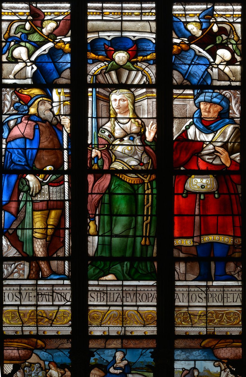 Josue, the Sibyl Europe and Amos - 圣凯瑟琳教堂的彩色玻璃，Arnaud de Moles（1470-1520），于 1513 年完工 - Cathedrale Sainte Marie d