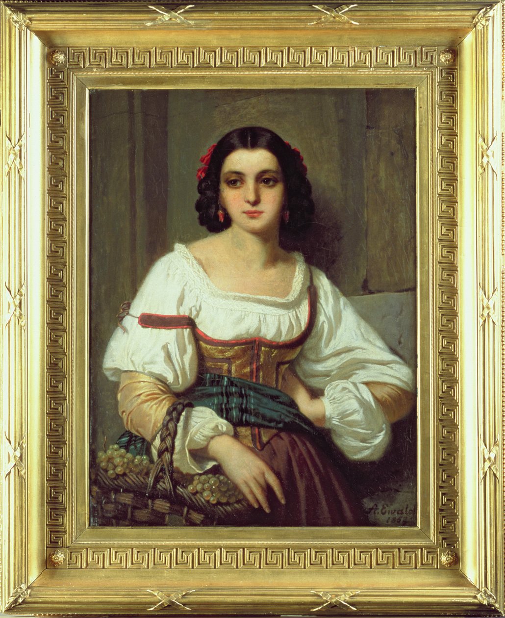 有葡萄篮子的意大利妇女，1862年 作者 阿诺德·费迪南德·埃瓦尔德