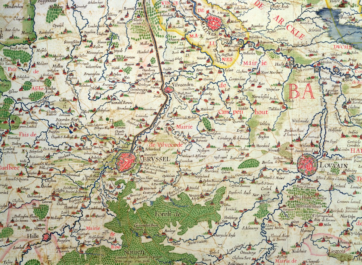 三十年战争时期的比利时地图（1618-48），来自“西班牙国王与荷兰庄园之间的战争剧场”（被称为“黎塞留之地图集”） 作者 阿诺德·弗洛朗·范·朗伦