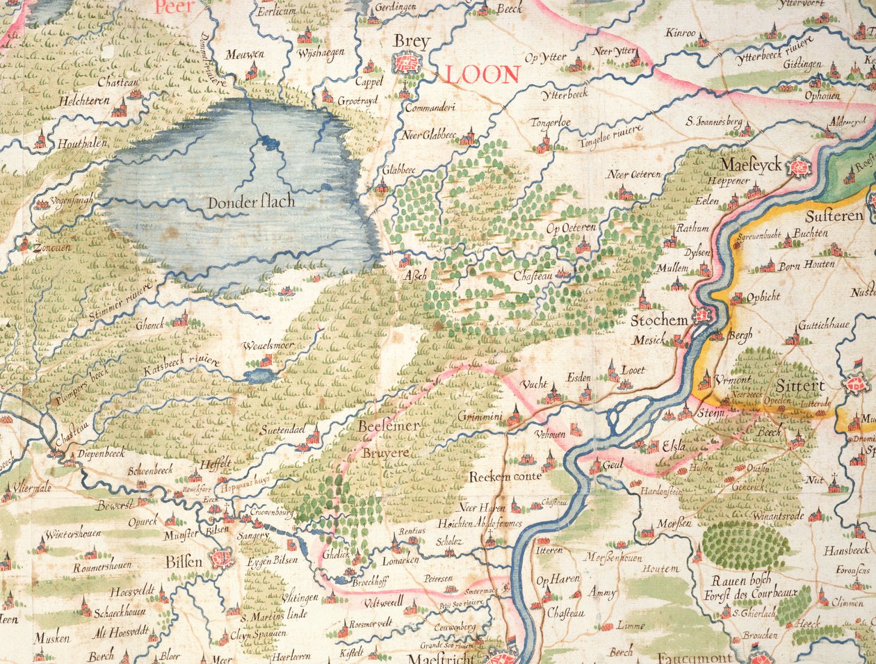 三十年战争时期（1618-48）佛兰德斯地图，来自“西班牙国王与荷兰庄园之间的战争剧场”，被称为“黎塞留之地图集” 作者 阿诺德·弗洛朗·范·朗伦