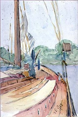 荷兰游艇甲板，1913年（纸上写字） 作者 阿诺德1867年1931年贝内特