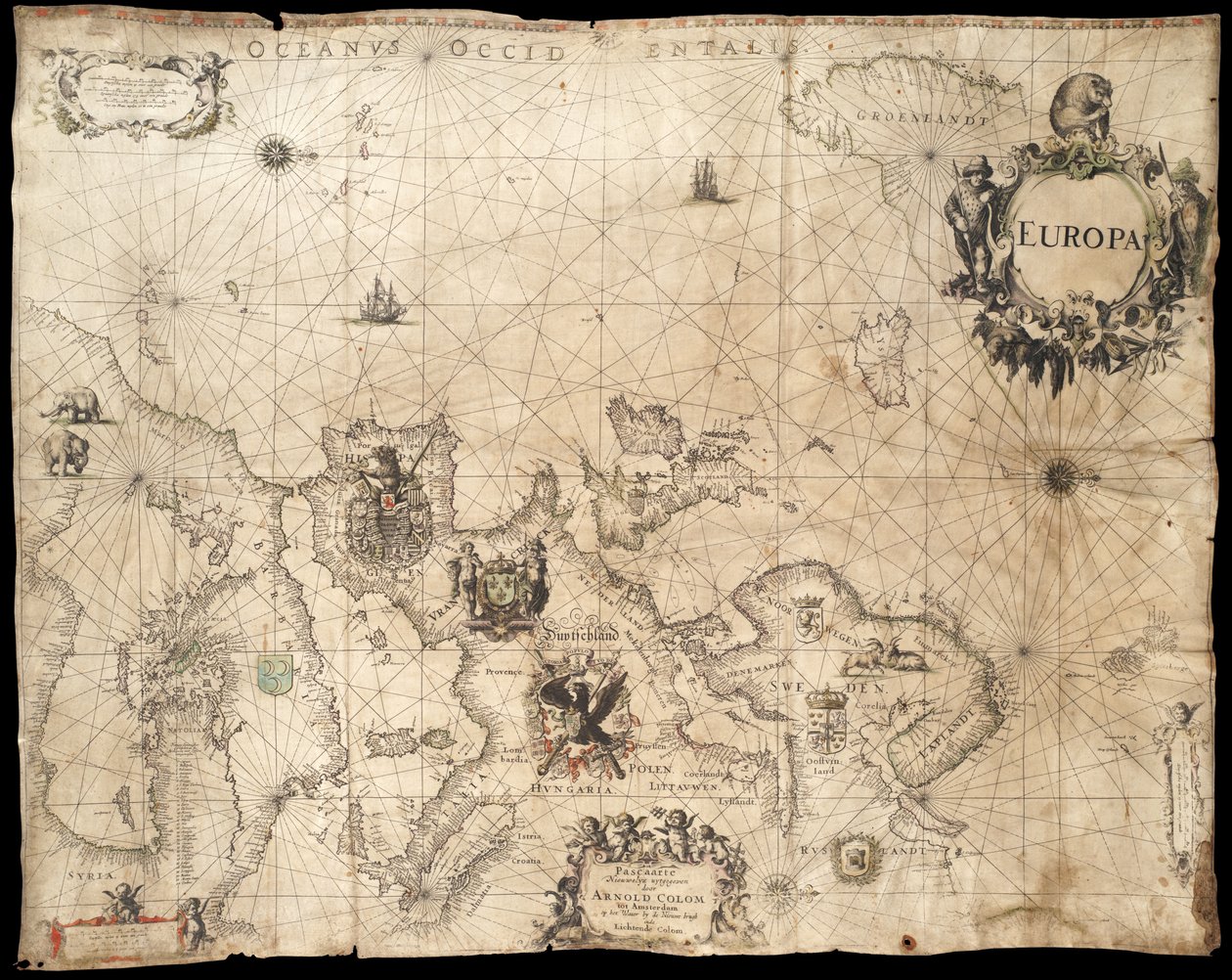 欧洲；Pascaarte de Arnold Colom (1660) 作者 阿诺德·科洛姆