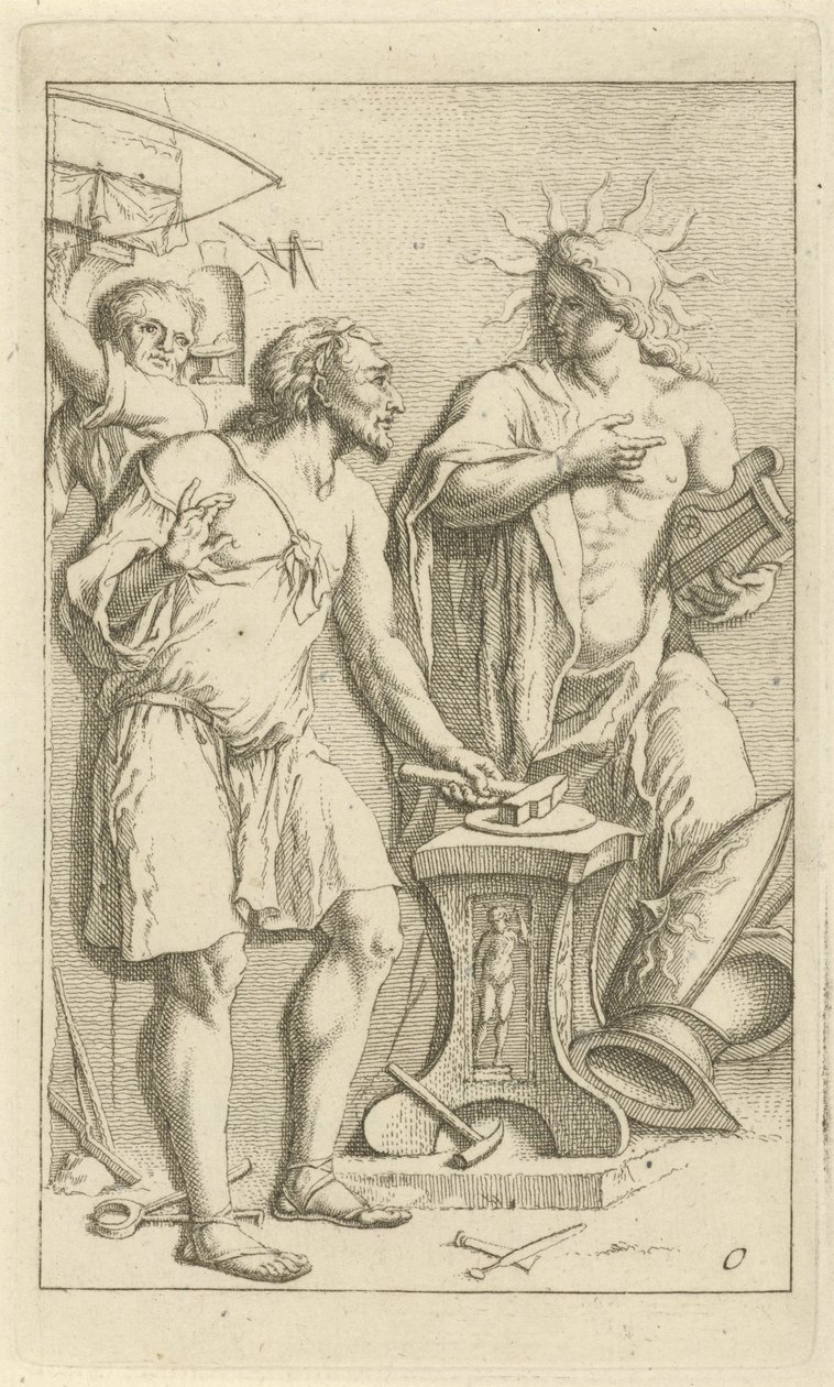 火神锻炉中的阿波罗
Toneel van sinne beelden geopent tot dienst van schilders beelthouders etc.(系列名称） 作者 阿诺德（Arnold Houbraken）