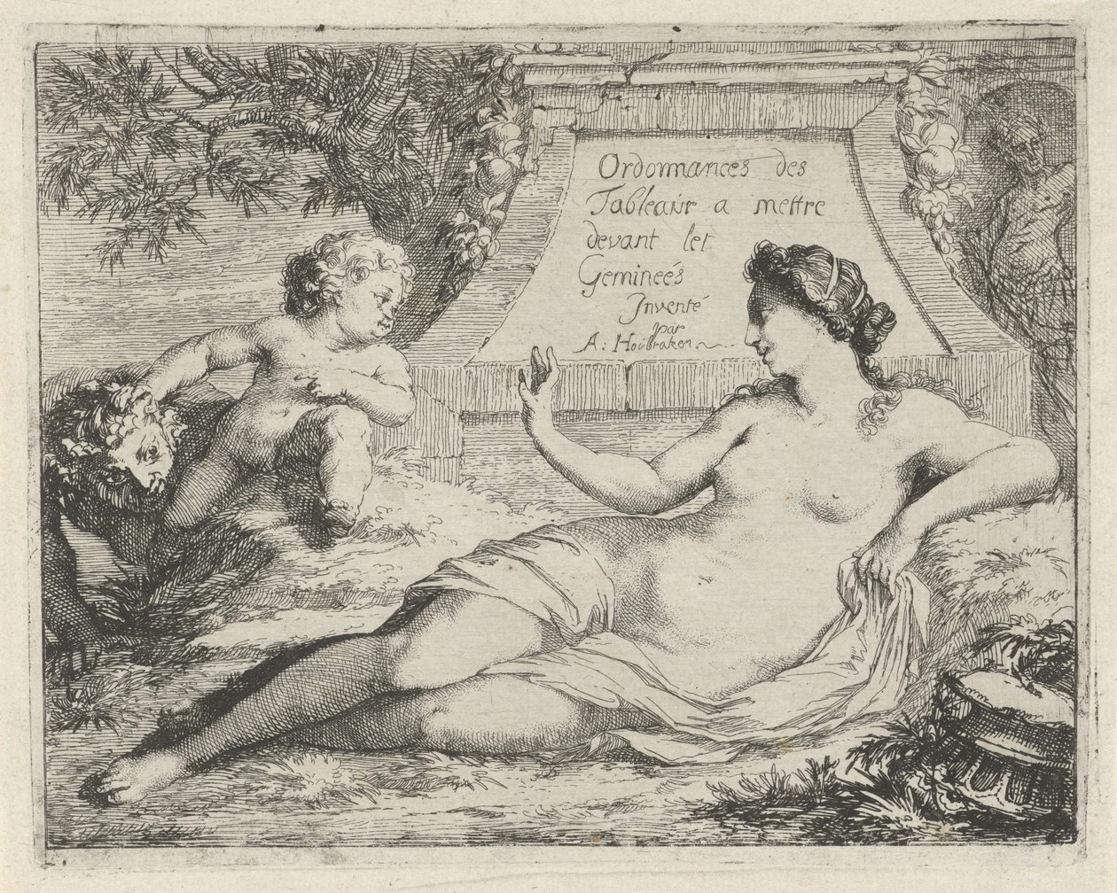 被撒提尔窥视的维纳斯
在 Gemineés（杰米内斯）画像前放置画像的命令（标题见实物
为画家、图像持有者等服务而开放的原罪图像舞台(系列名称） 作者 阿诺德（Arnold Houbraken）