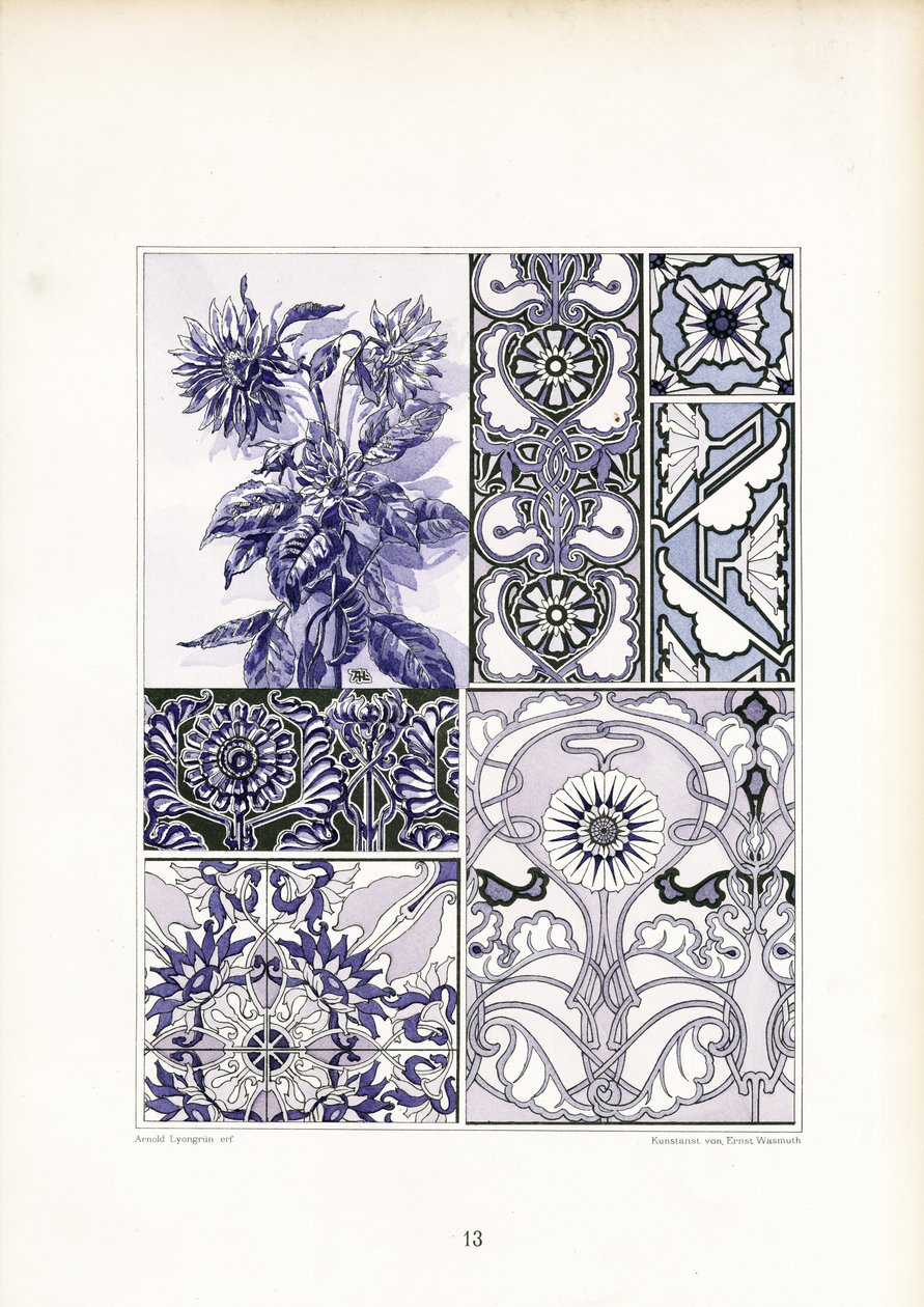 蓝色调的矢车菊饰品研究（石版画） 作者 阿诺德·林润（Arnold Lyongrun）