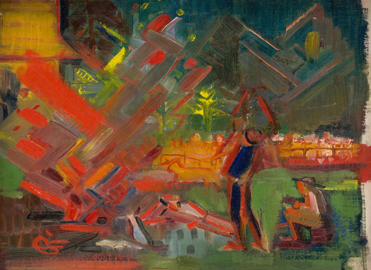 篝火，c.1940（布面油画） 作者 阿诺德·彼得·薇兹·库宾坎