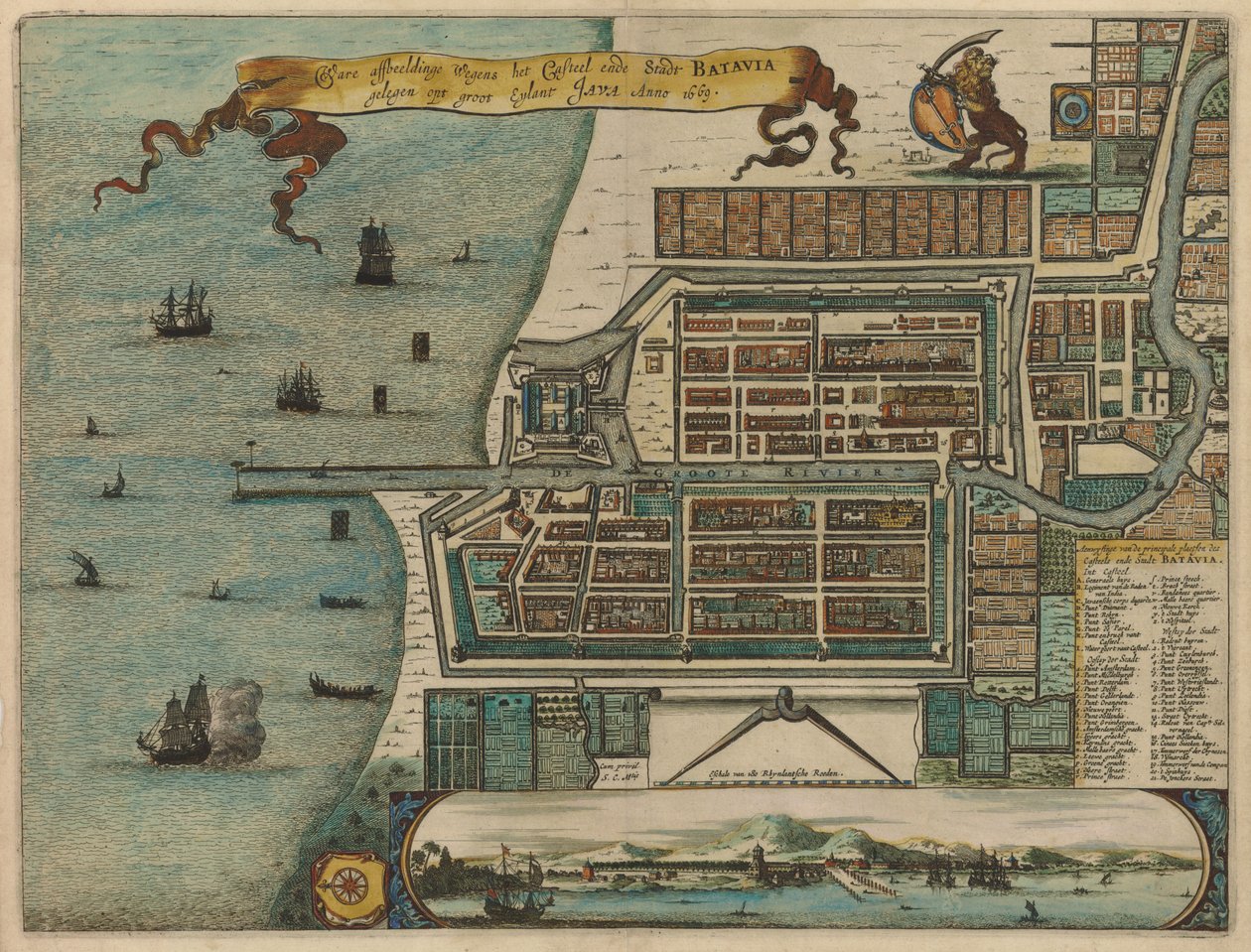 Waere affottee由于Casteel的努力，Stadt BATAVIA位于大型Eylant JAVA Anno 1669 作者 阿诺杜斯·蒙塔努斯