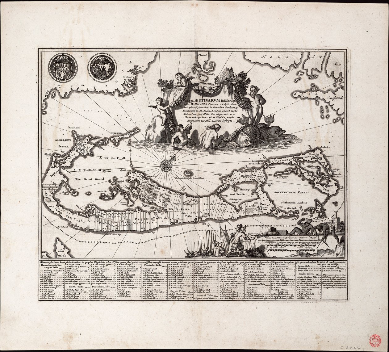 Mappa Aestivarum Insularum，别名 Barmudas dictarum。单页，雕刻。 作者 阿诺杜斯·蒙塔努斯