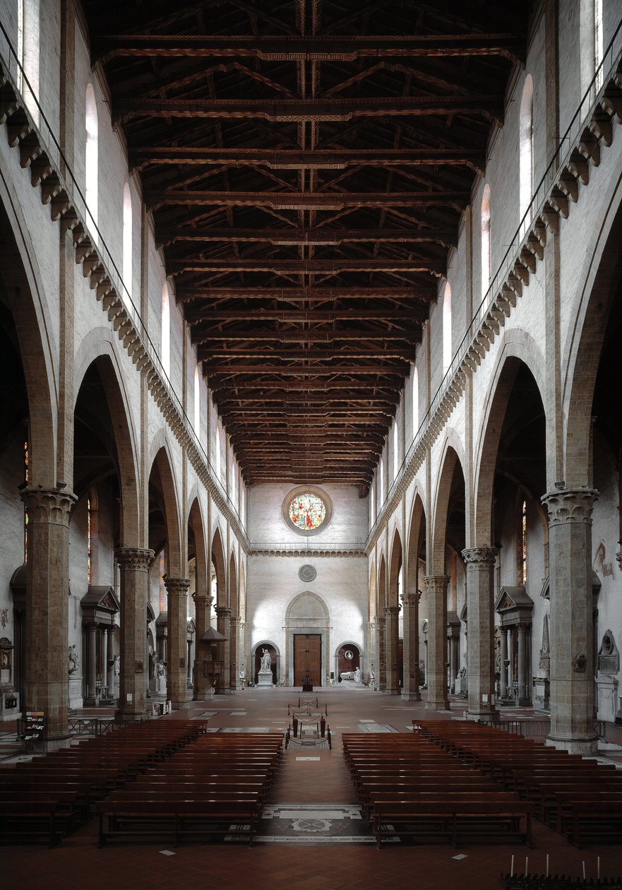 文艺复兴时期：Arnolfo di Cambio (1245-1302/1310)设计的圣克罗齐大教堂内景（Basilica santa croce内景）1294年意大利佛罗伦萨的圣克罗齐大教堂 作者 阿诺佛·迪·坎比奥
