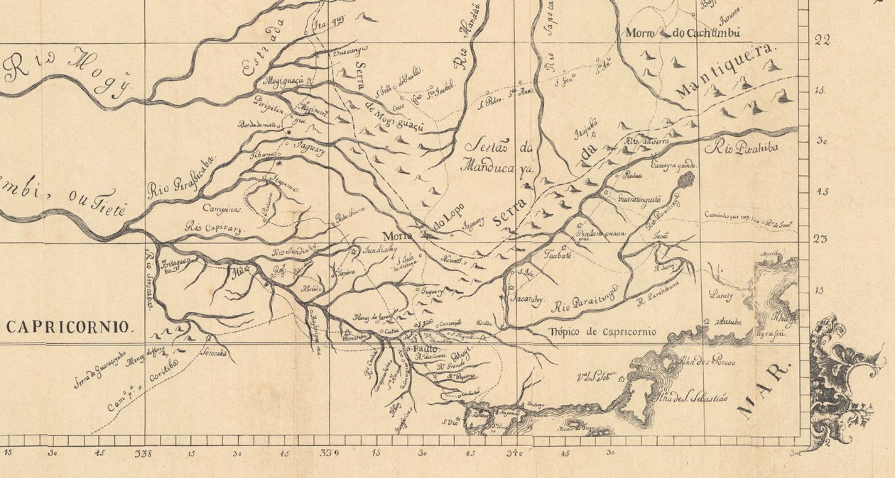1766年圣保罗队长，米纳斯吉拉斯州与圣保罗州的限制地图 作者 阿罗埃拉