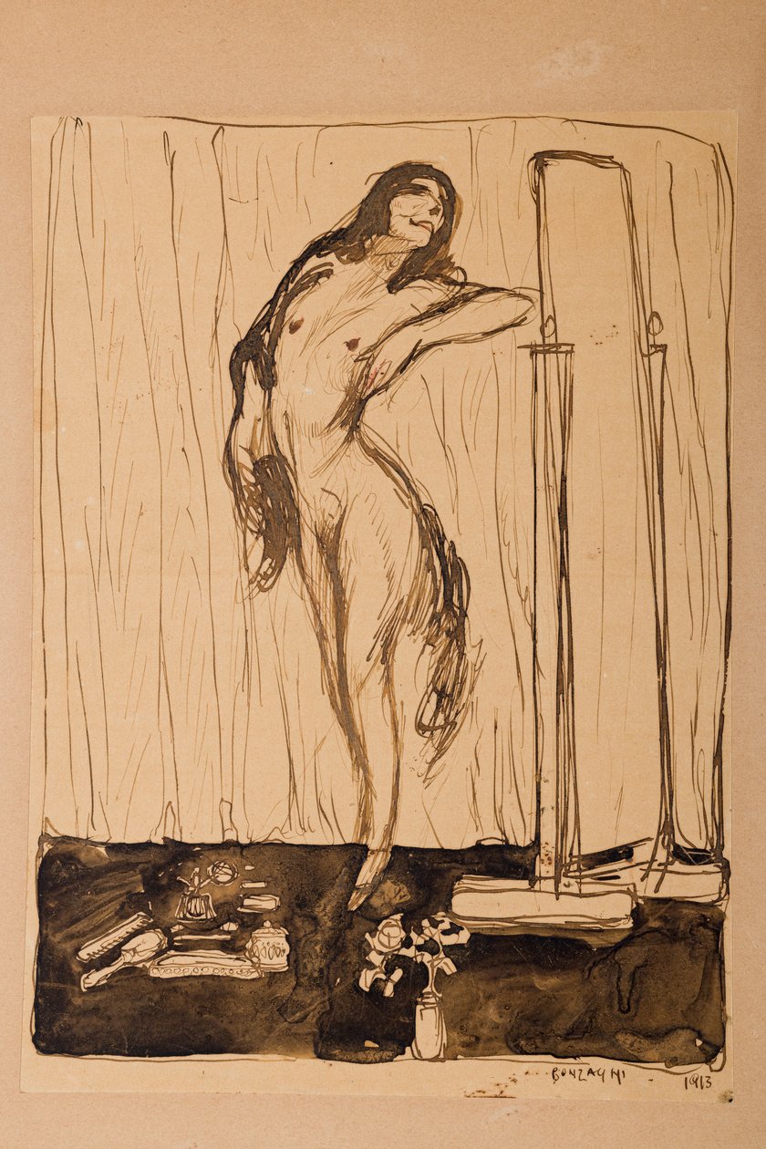 女性裸体，约 1910 年代（素描） 作者 阿罗多·邦扎尼