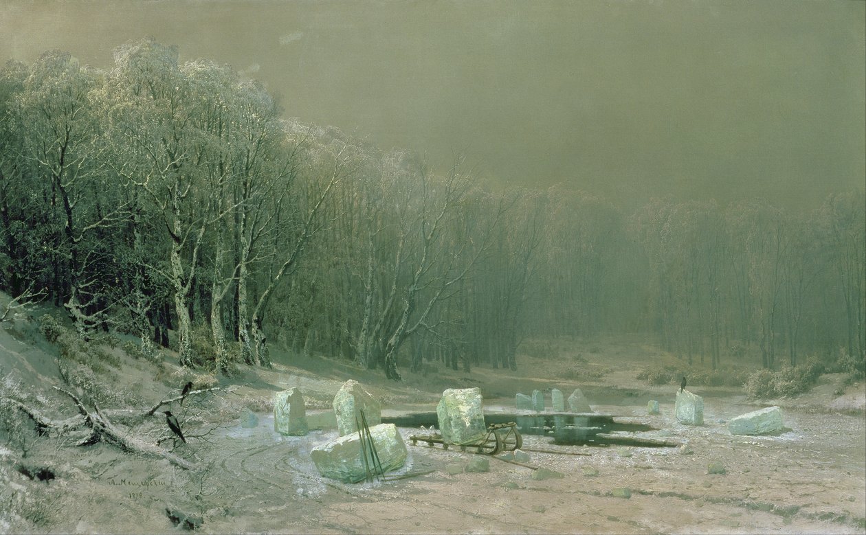 冬天，冰的奠基，1878年 作者 Arseniy Ivanovich Meshchersky