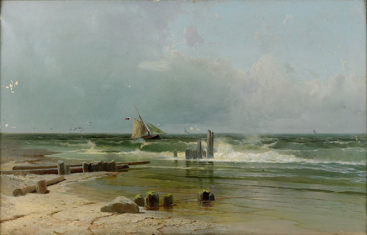 海边的帆船，1891年 作者 Arseniy Ivanovich Meshchersky