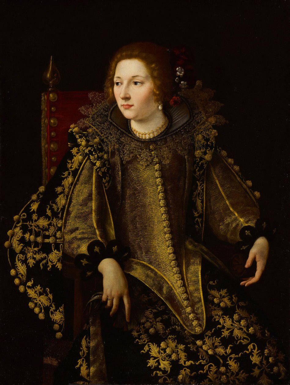 意大利文：Ritratto di una donna seduta (signora Caterina Savelli) 一位坐着的女士的肖像（Caterina Savelli 女士？） 作者 蒿（Artemisia Gentileschi）