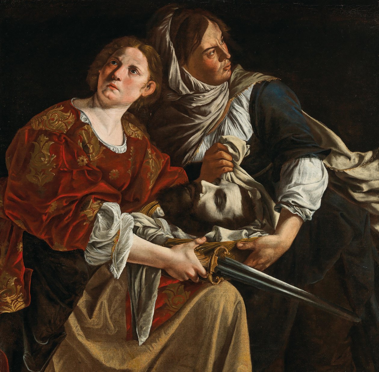 朱迪与霍洛芬尼的头和一个仆人。 作者 蒿（Artemisia Gentileschi）