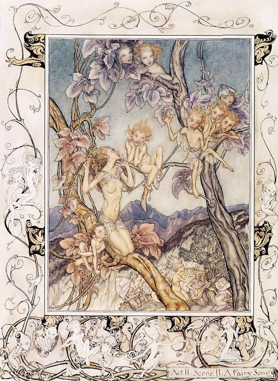 一首童话歌曲，来自“仲夏夜之梦”，1908年 作者 亚瑟·拉克汉姆（Arthur Rackham）