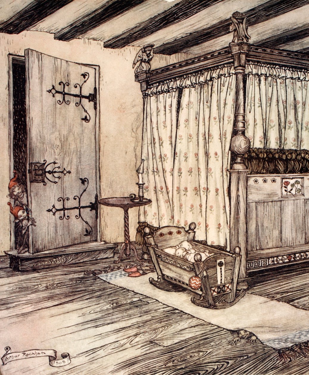 ..几乎是仙女时代，1908年威廉·莎士比亚的“仲夏夜之梦”中的插图 作者 亚瑟·拉克汉姆（Arthur Rackham）