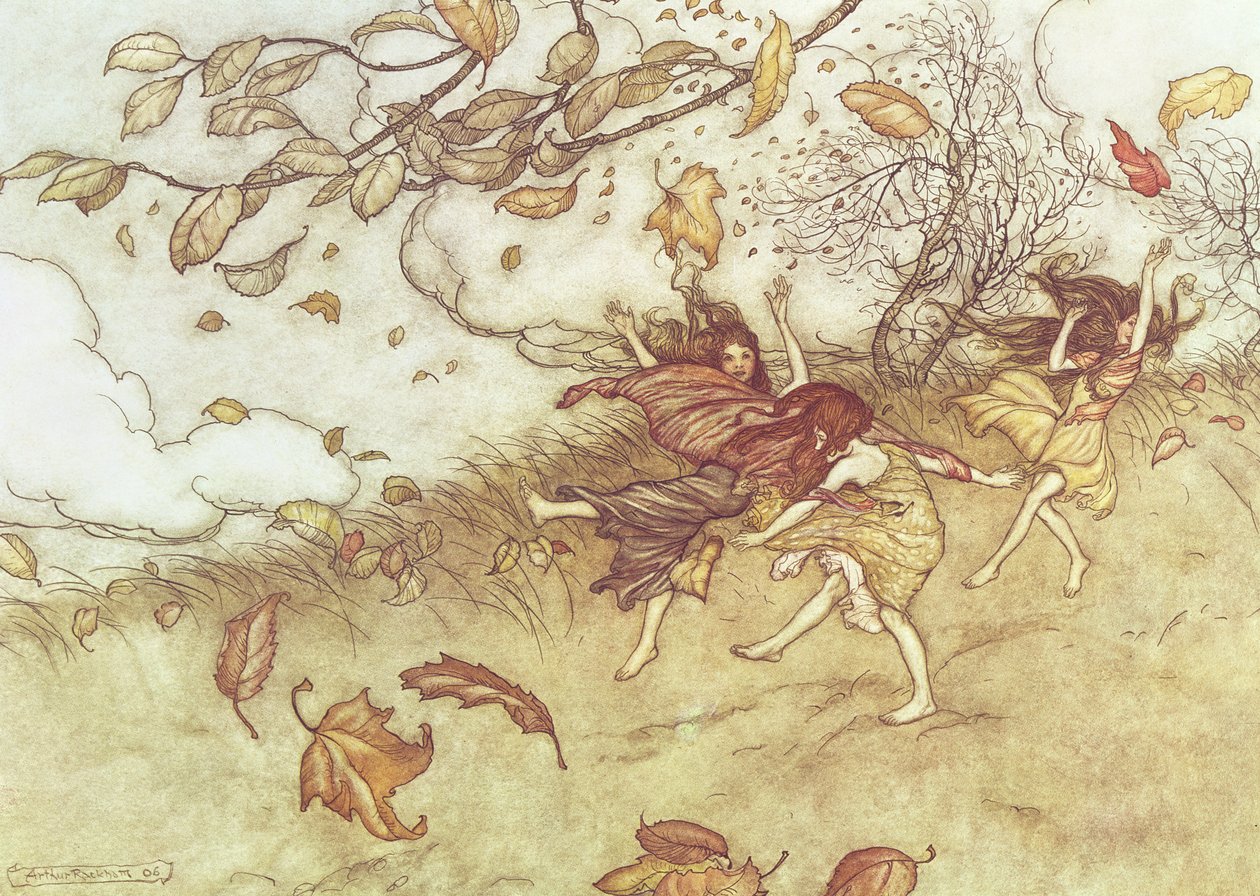 来自肯辛顿花园的&39;Peter Pan&39;的秋季仙女，由JM Barrie创作，1906年 作者 亚瑟·拉克汉姆（Arthur Rackham）