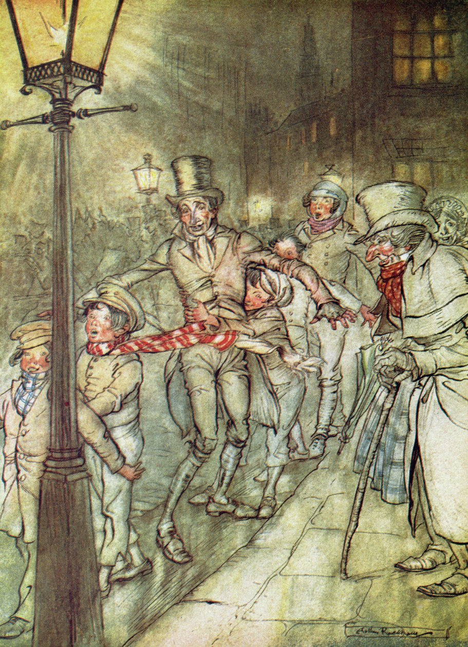鲍勃·克拉奇特（Bob Cratchit）在“康涅狄格州圣诞颂歌”（Corn Car 作者 亚瑟·拉克汉姆（Arthur Rackham）