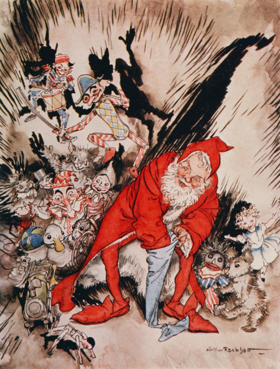 圣诞节插图，来自1931年克莱门特·摩尔的“圣诞前夜” 作者 亚瑟·拉克汉姆（Arthur Rackham）