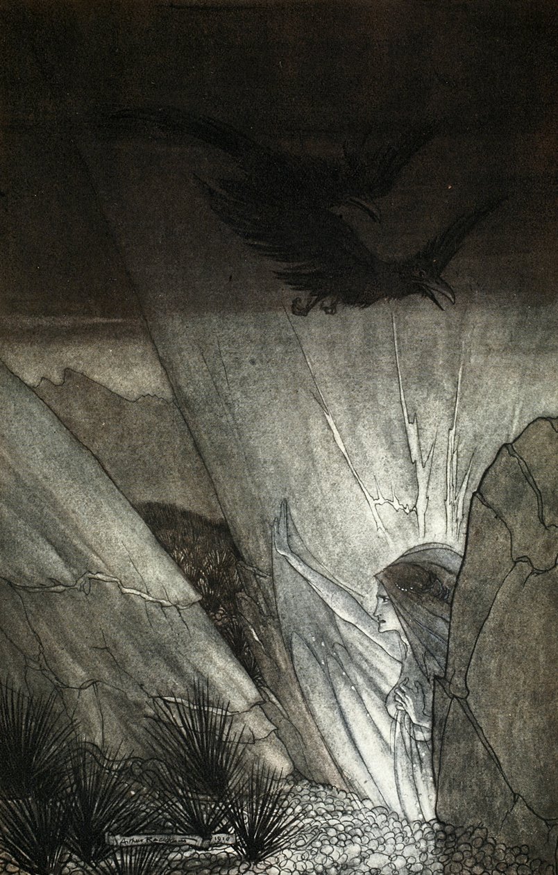 &39;Erda吩咐你提防&39;，来自&39;The Rhinegold and the Valkyrie&39;的插图，1910年 作者 亚瑟·拉克汉姆（Arthur Rackham）