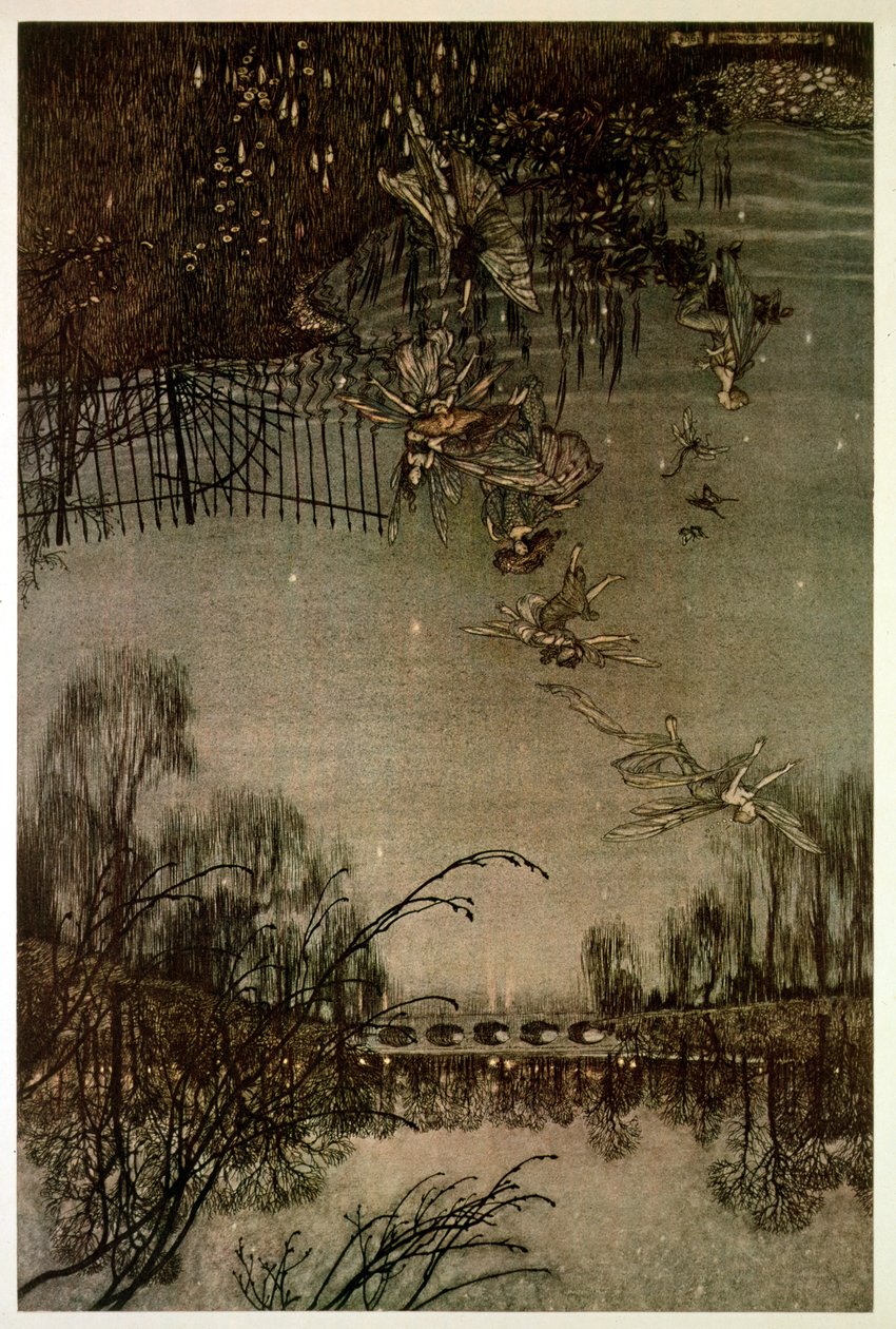 肯辛顿花园中的仙女，来自肯辛顿花园的&39;Peter Pan&39;，作者：JM Barrie，1906年 作者 亚瑟·拉克汉姆（Arthur Rackham）