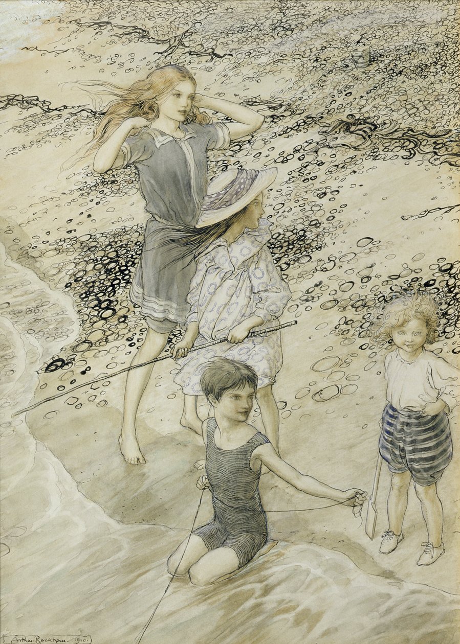 1910年在海边的四个孩子 作者 亚瑟·拉克汉姆（Arthur Rackham）
