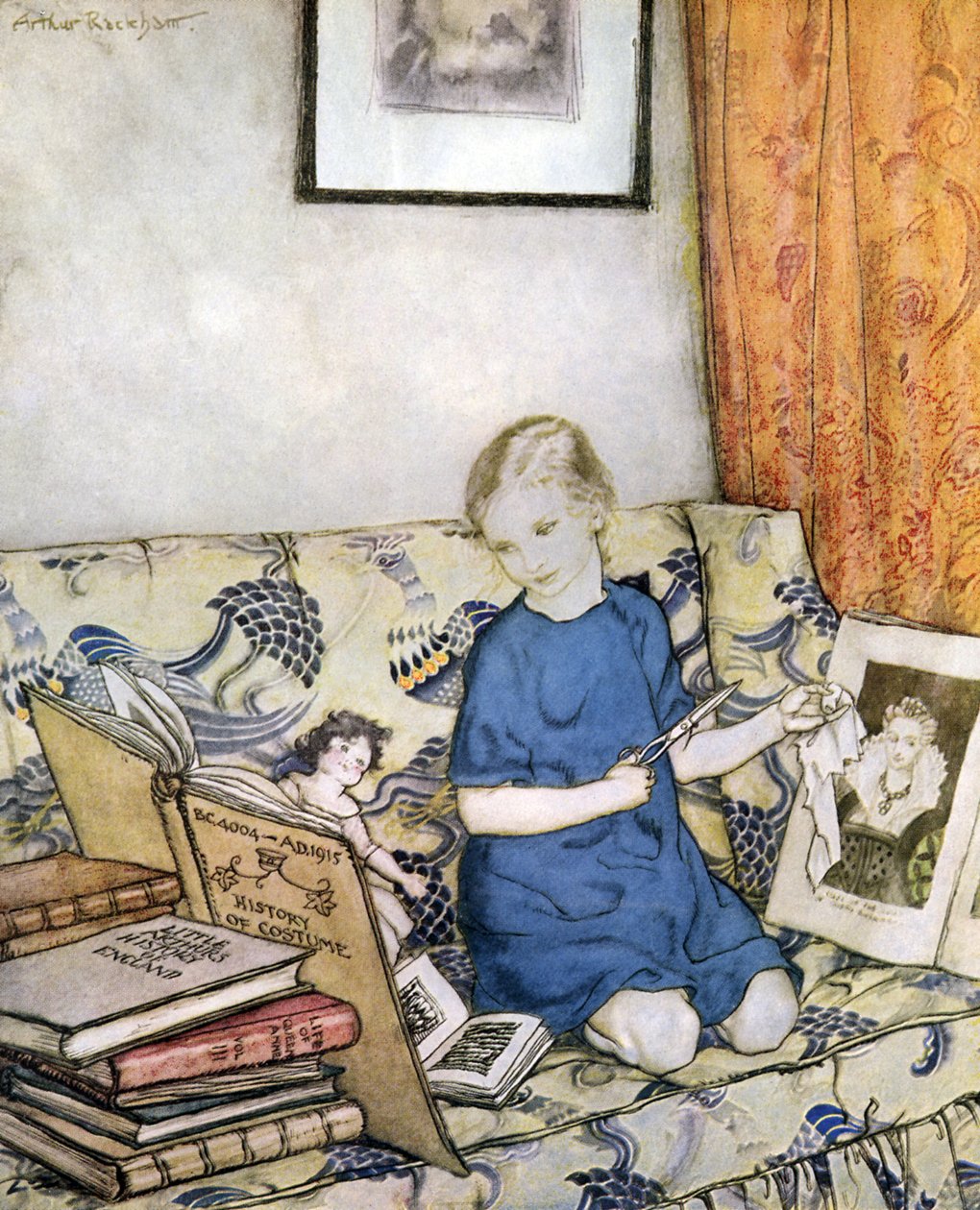 做服装的女孩 作者 亚瑟·拉克汉姆（Arthur Rackham）