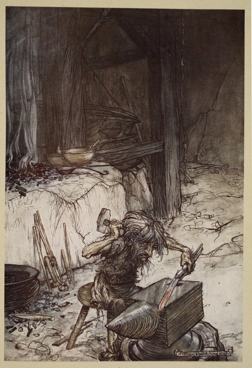 M24在铁砧上，插图来自&39;Siegfried和众神的暮光&39;，1924年 作者 亚瑟·拉克汉姆（Arthur Rackham）