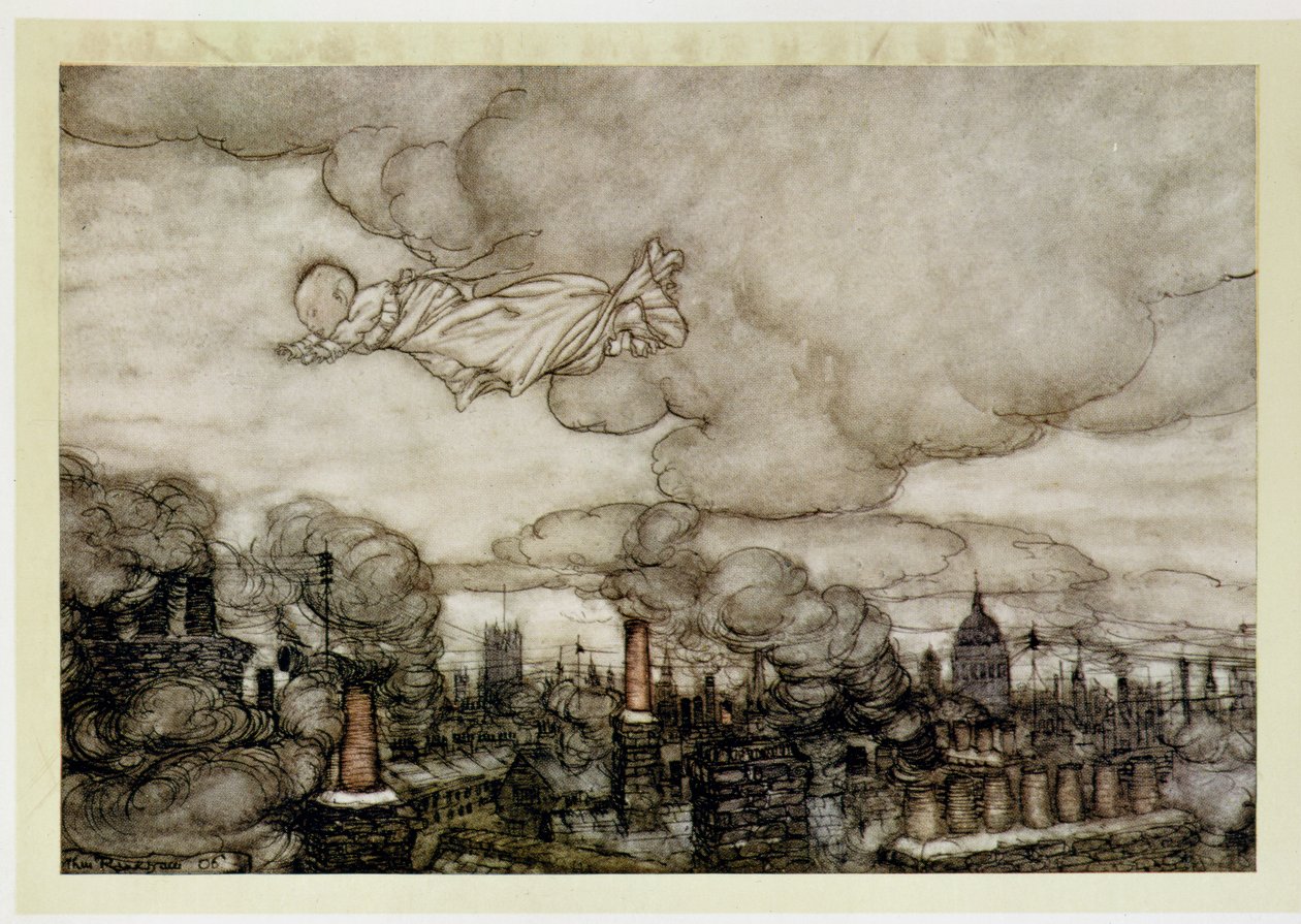 小飞侠飞越伦敦，JM Barrie的“彼得潘”插图（1860-1937） 作者 亚瑟·拉克汉姆（Arthur Rackham）