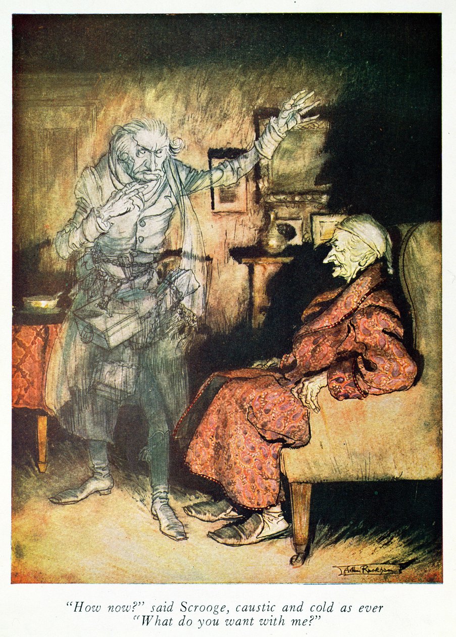 来自狄更斯“圣诞颂歌”的斯克鲁奇和马利鬼 作者 亚瑟·拉克汉姆（Arthur Rackham）