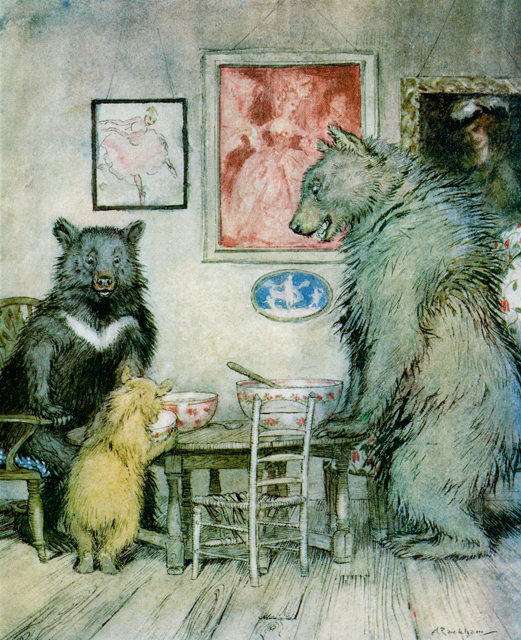 1927年出版的FA Steel的“English Fairy Tales Retold”中，有人一直在我的粥里吃过它。 作者 亚瑟·拉克汉姆（Arthur Rackham）