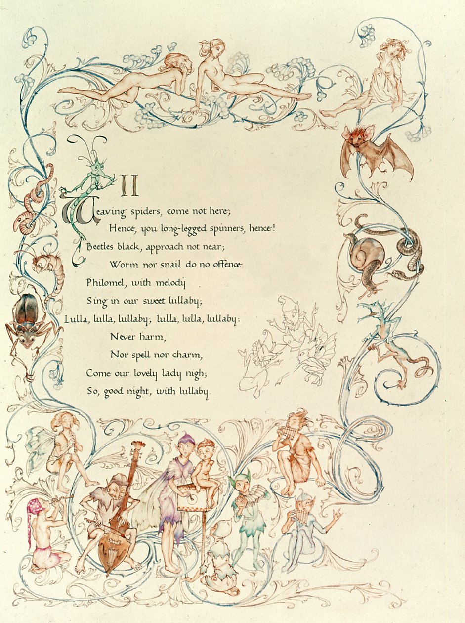 仙女之歌，来自“仲夏夜之梦”，1908年 作者 亚瑟·拉克汉姆（Arthur Rackham）