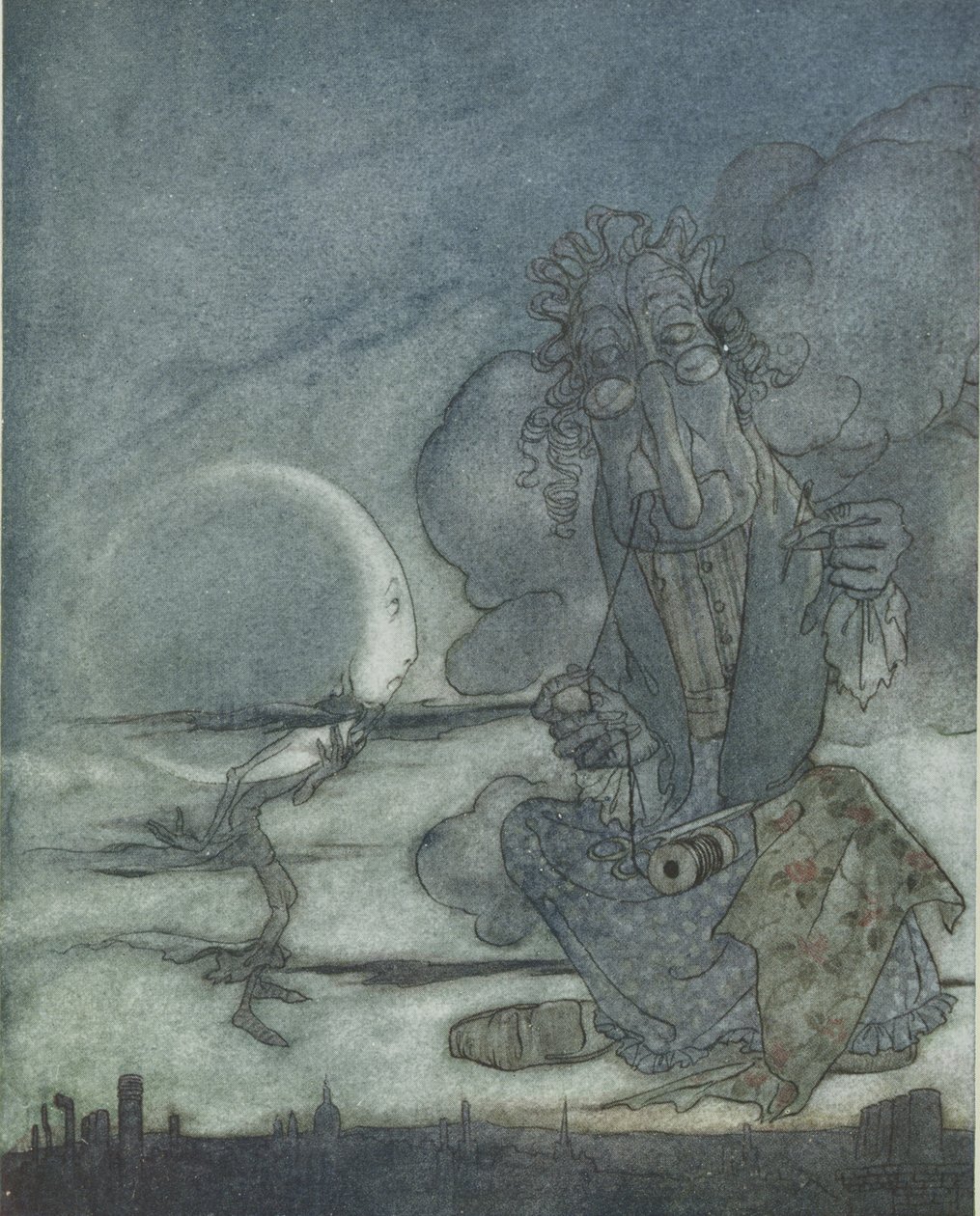 月亮和她的母亲，来自&39;伊索寓言&39;的插图，由Heinemann出版，1912年 作者 亚瑟·拉克汉姆（Arthur Rackham）