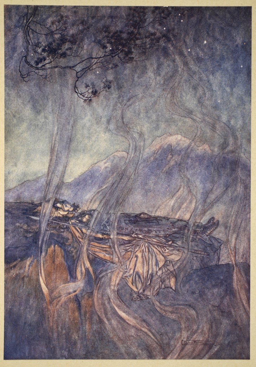 Brunnhilde的睡眠，来自&39;The Rhinegold and the Valkyrie&39;的插图，1910年 作者 亚瑟·拉克汉姆（Arthur Rackham）