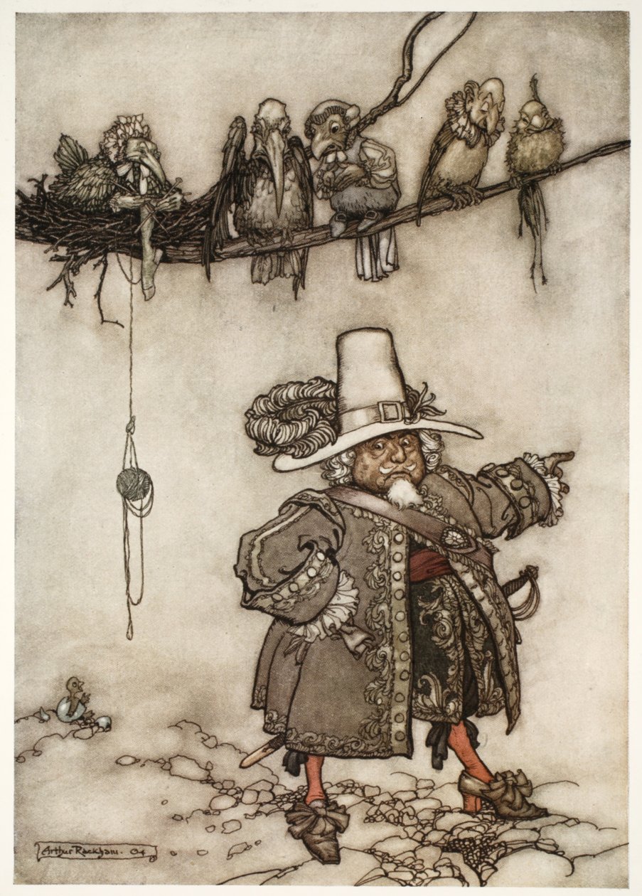 有一个似乎是他们的指挥官，来自Rip Van Winkle，华盛顿欧文，酒吧。 1910 作者 亚瑟·拉克汉姆（Arthur Rackham）
