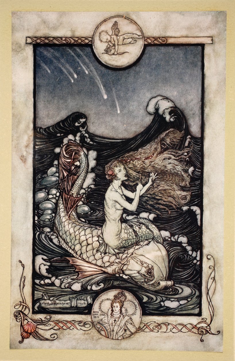 要听到海女仆的音乐，请参阅威廉莎士比亚的“仲夏夜之梦”，1908年 作者 亚瑟·拉克汉姆（Arthur Rackham）