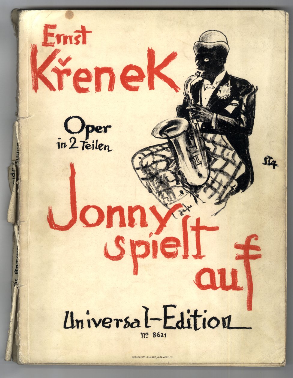 Ernst Krenek，Jonny Strikes Up，钢琴乐谱的封面（第1版） 作者 亚瑟·斯塔德勒