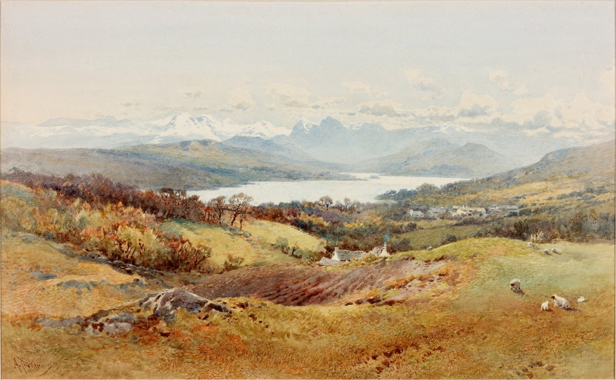 风景 -  Langdale Pikes（纸色上的bodycolour，铅笔和wc） 作者 亚瑟·塔克（Arthur Tucker）
