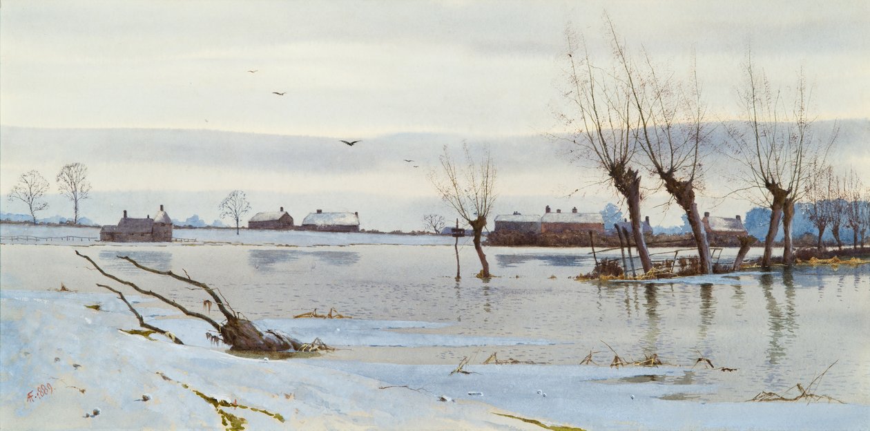 冬季景观与淹水河，1889年（wc） 作者 亚瑟·安德森·弗雷泽