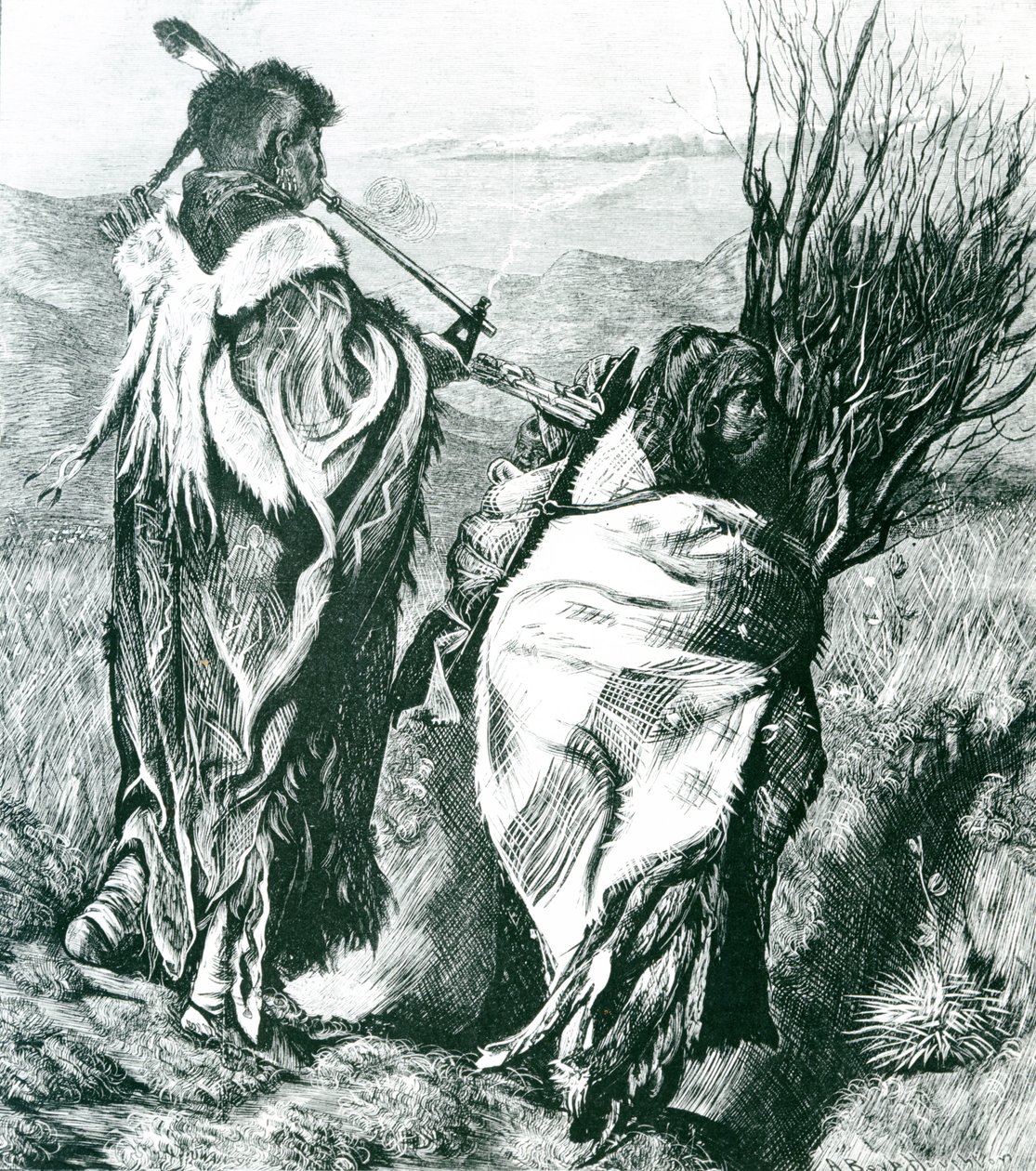 Hiawatha 和 Minne-Ha-Ha，由 Joseph Swain (1820-1909) 雕刻，1870 年（雕刻）（黑白照片） 作者 亚瑟·博伊德（后）霍顿