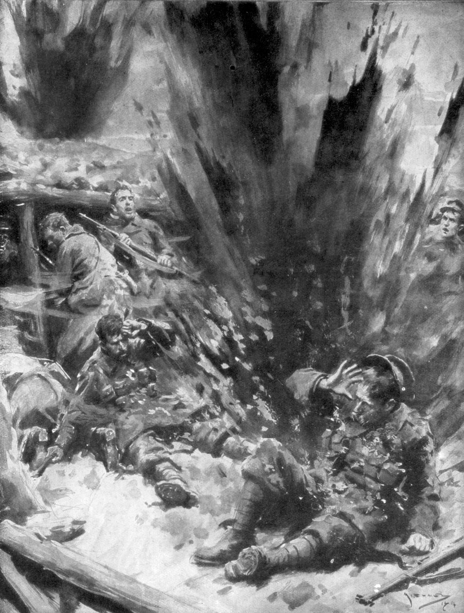 1914年，1926年，德国轰炸机在英国海沟中爆炸。 作者 亚瑟·迈克尔