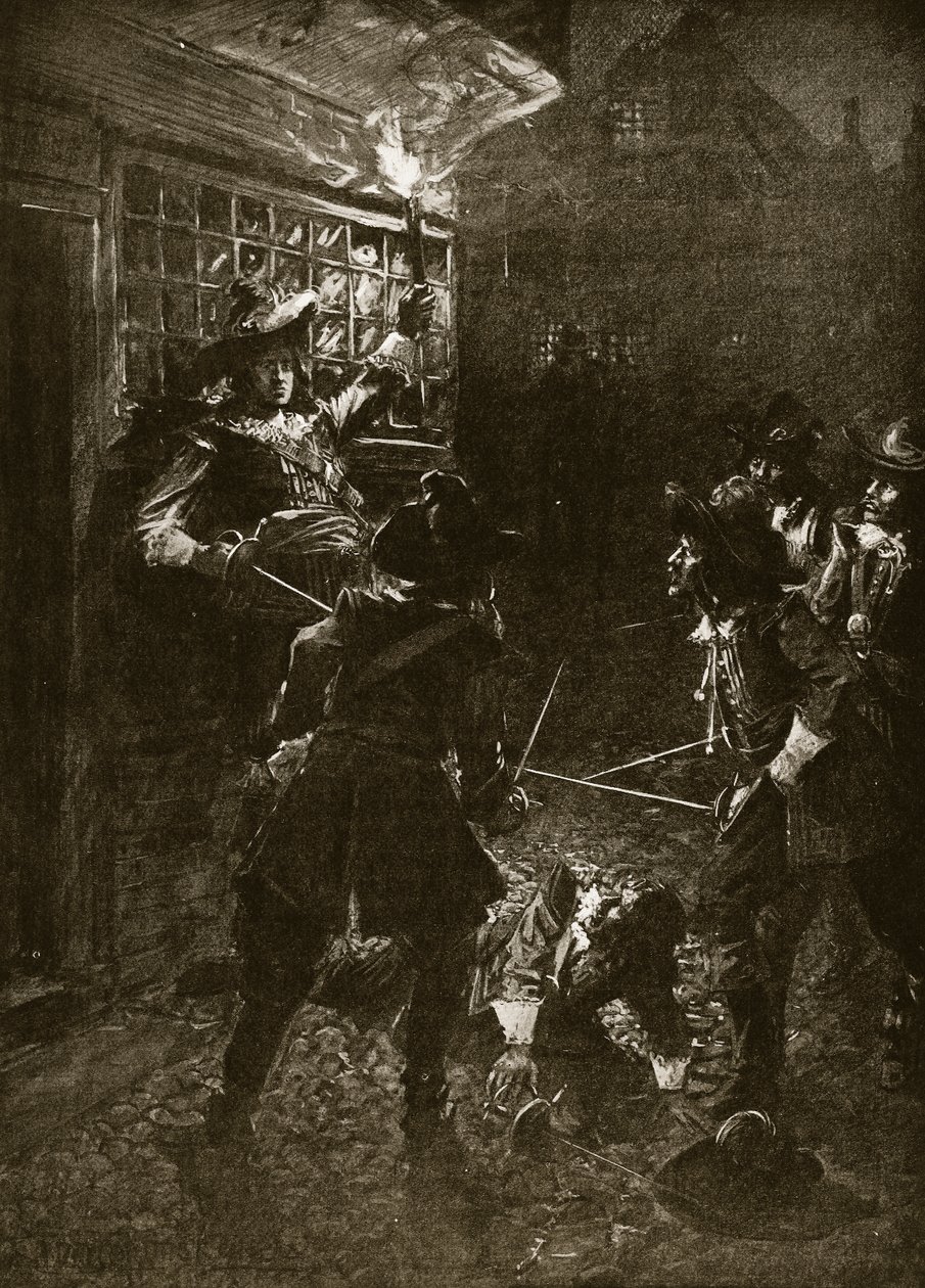 查理二世国王的支持者攻击约翰考文垂爵士，1670年，哈钦森的“英国国家的故事”中的插图，c.1920 作者 亚瑟·大卫·麦考密克