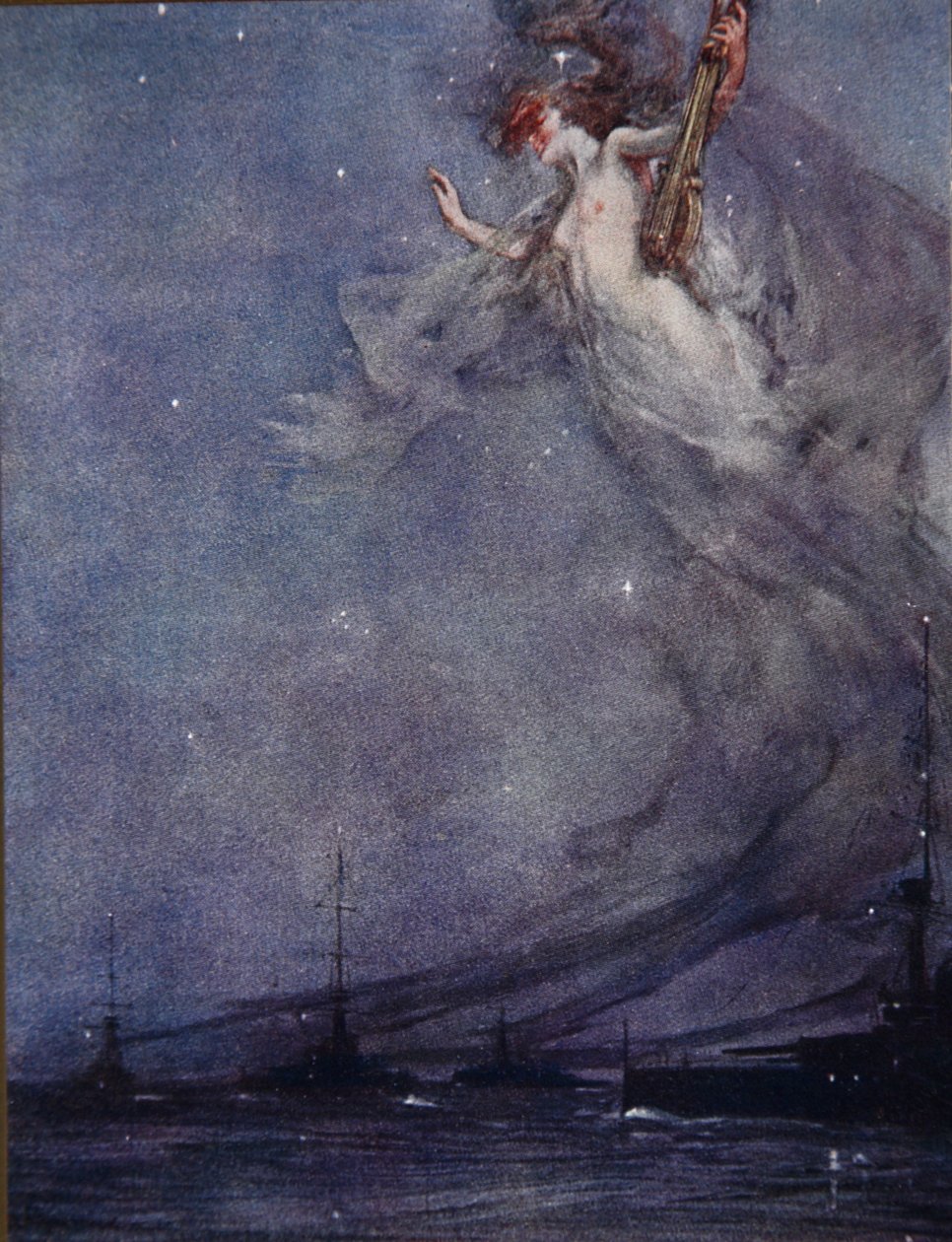 The Middle Watch，插图来自 Henry Newbolt（1862-1938）酒吧的“德雷克的鼓和其他海洋之歌”。 1905（彩色石版画） 作者 亚瑟·大卫·麦考密克
