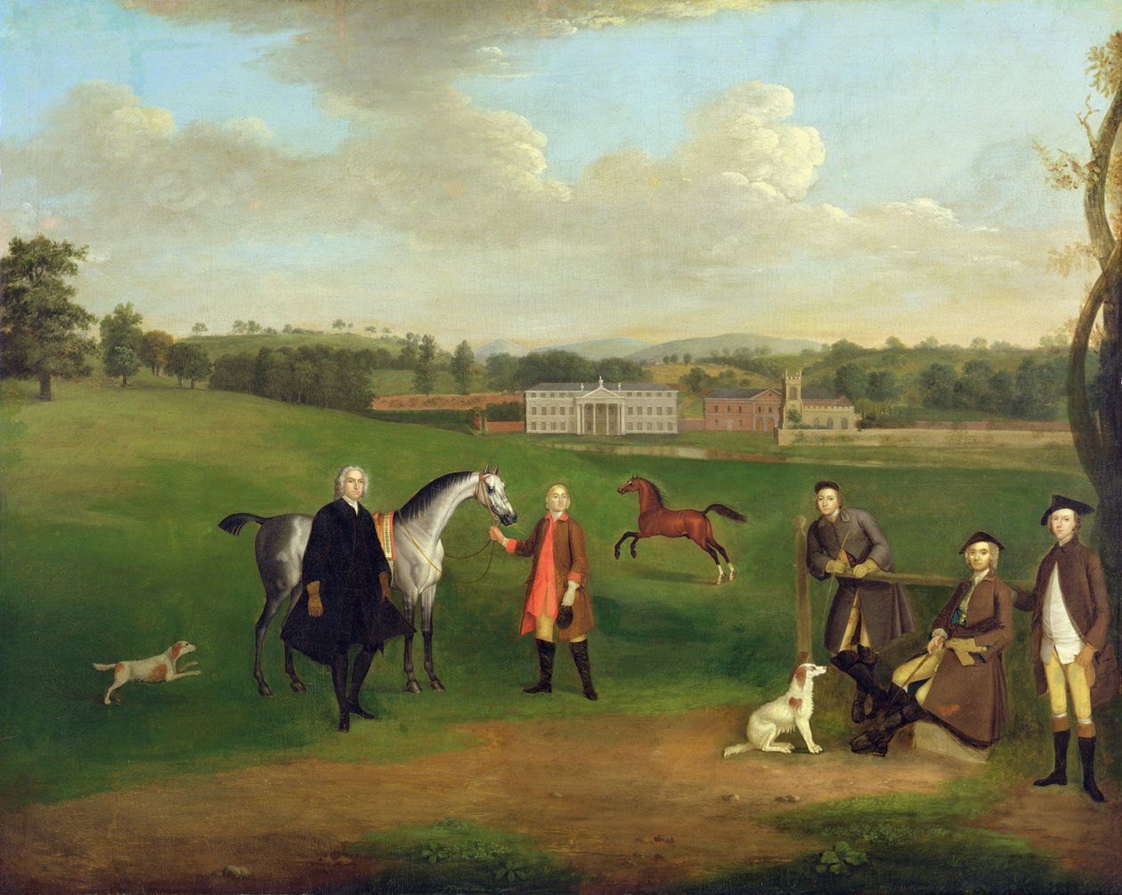 Leak Okeover，Rev。John Allen和船长切斯特在斯塔福德郡的Okeover Hall，c。 1785 作者 亚瑟·戴维斯（Arthur Devis）