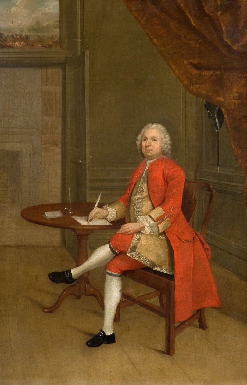 一个穿红衣服的人的肖像，1785年。 作者 亚瑟·戴维斯（Arthur Devis）